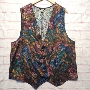 VTG‎ San Moire Vest Womens 20W Pink Blue Paisley Forest Fairy Whimsical Boho 90s